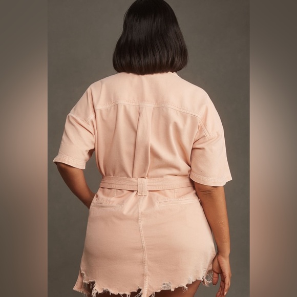 ✨ Anthropologie Short-Sleeve Deconstructed Denim Mini Dress Sz L - Picture 6 of 9